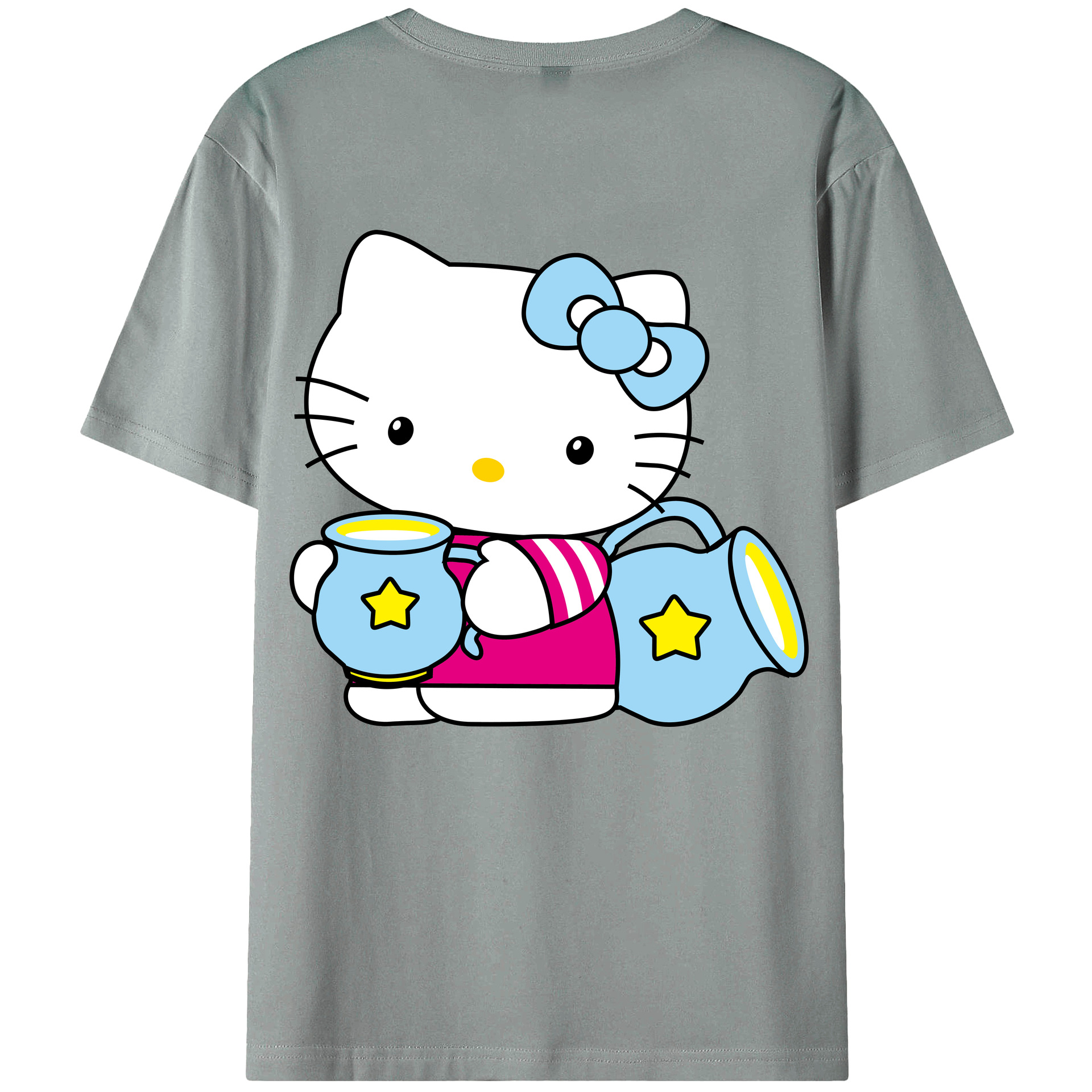 （画像用） Hello Kitty ハローキティ 綿100％ メンズ半袖Tシャツ（バックプリント） 通気性